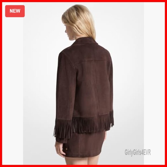 Fringed Suede Jacket Women's Casual Button-Up Western Style - Picture 2 of 2